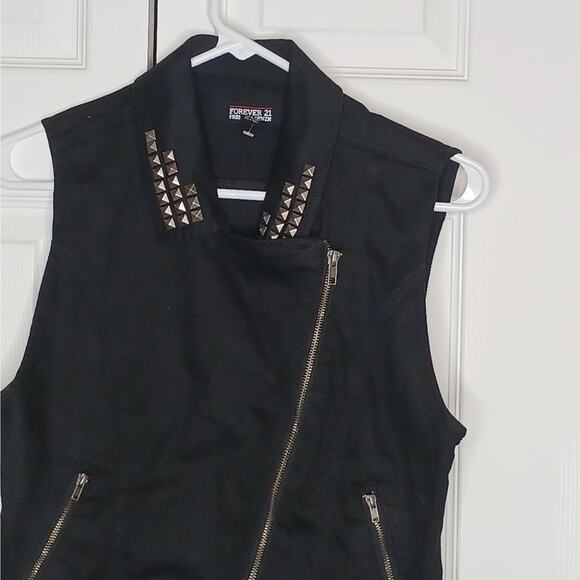 Forever 21 Wednesday Addams Black Denim Zip Up Vest NWOT - Picture 6 of 9